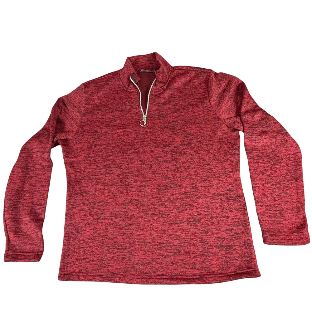 SIIMHWRSS Shirt Mens XL Red Polyester Heathered Quarter Zip Mock Neck Longsleeve